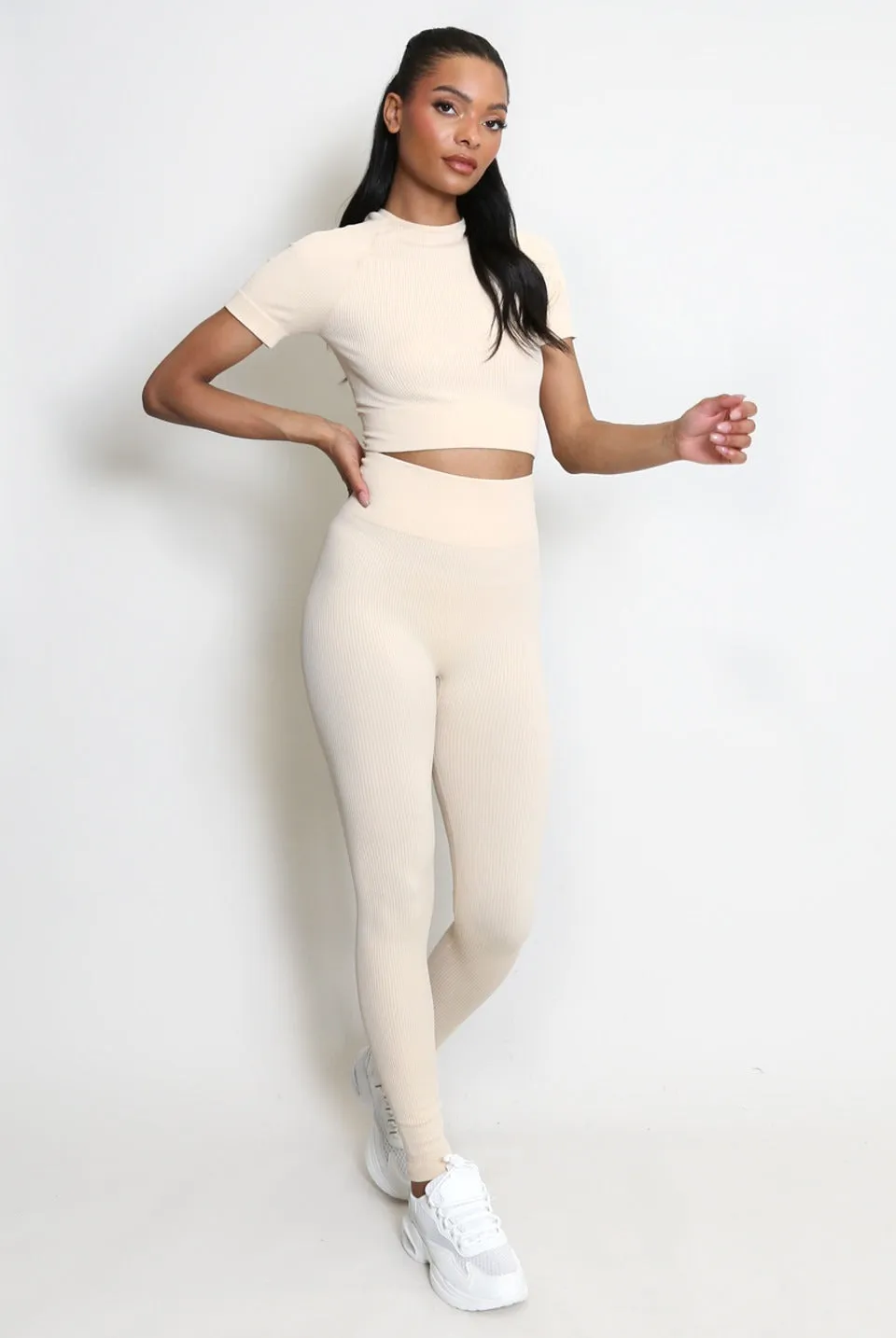 Ribbed Short Sleeve Top And Legging Gym Set - Phoenix sold by Storm Desire product image thumbnail 3