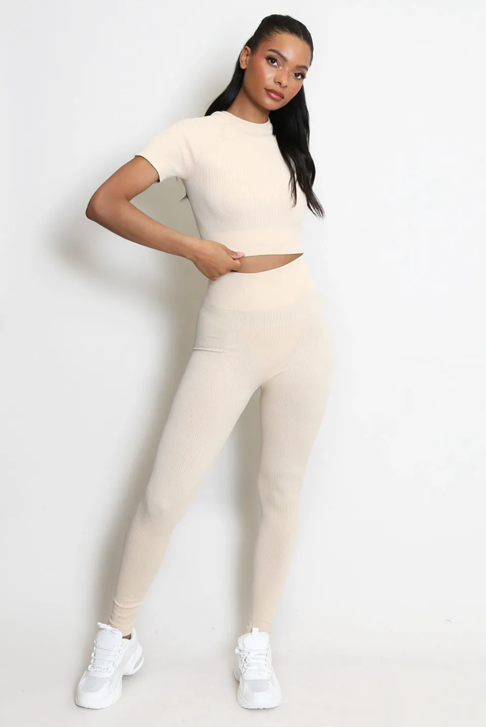 Ribbed Short Sleeve Top And Legging Gym Set - Phoenix sold by Storm Desire