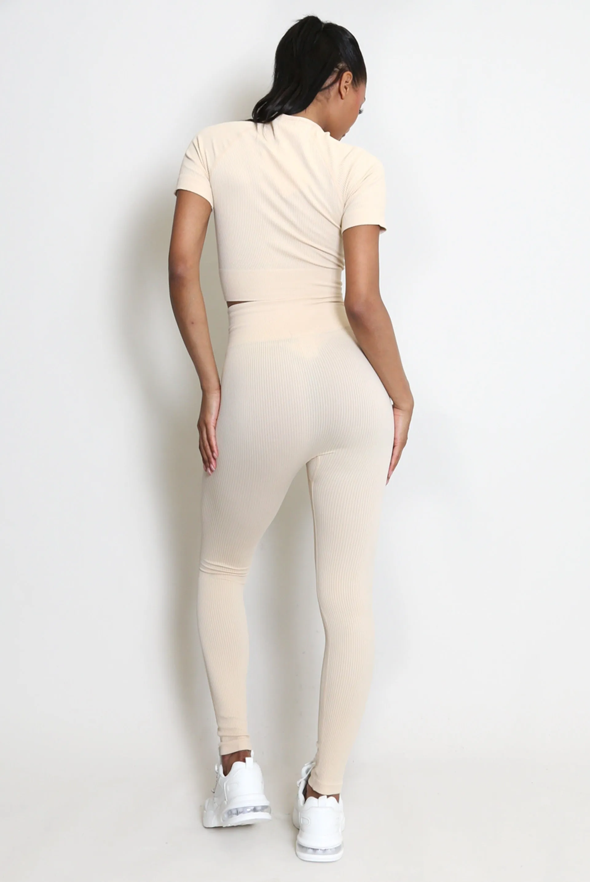 Ribbed Short Sleeve Top And Legging Gym Set - Phoenix sold by Storm Desire product image thumbnail 2