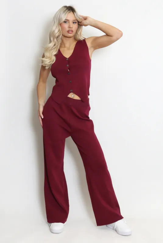 Fine Knit Waistcoat and Wide Leg Trouser Set - Charlee sold by Storm Desire