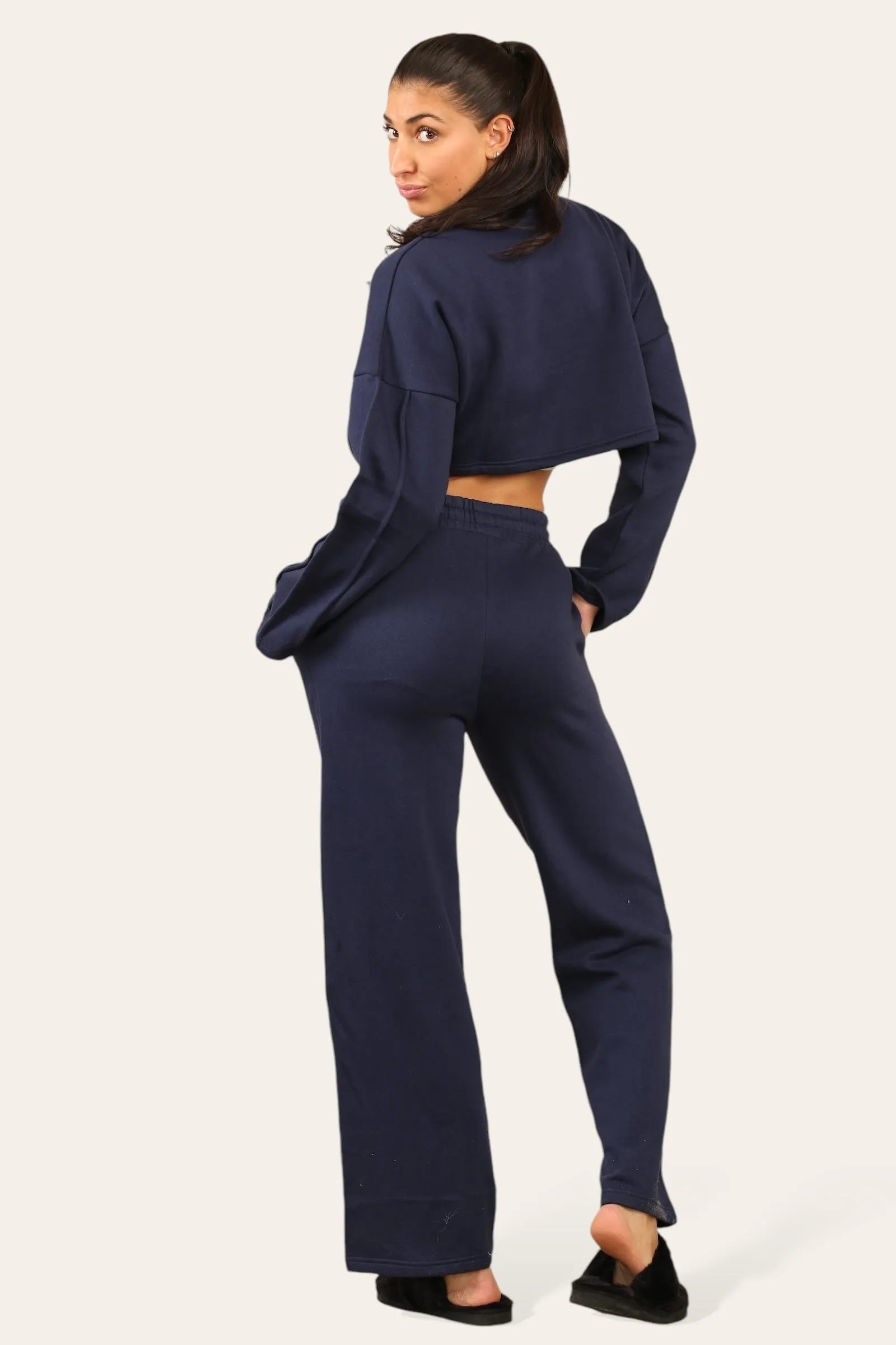 Navy Blue Baggy Crop Top And Flare Joggers Loungewear Set - Jamie sold by Storm Desire product image thumbnail 3