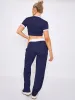 Navy Blue Ribbed Crop Top & Wide Leg Trouser Co-ord - Magnolia sold by Storm Desire