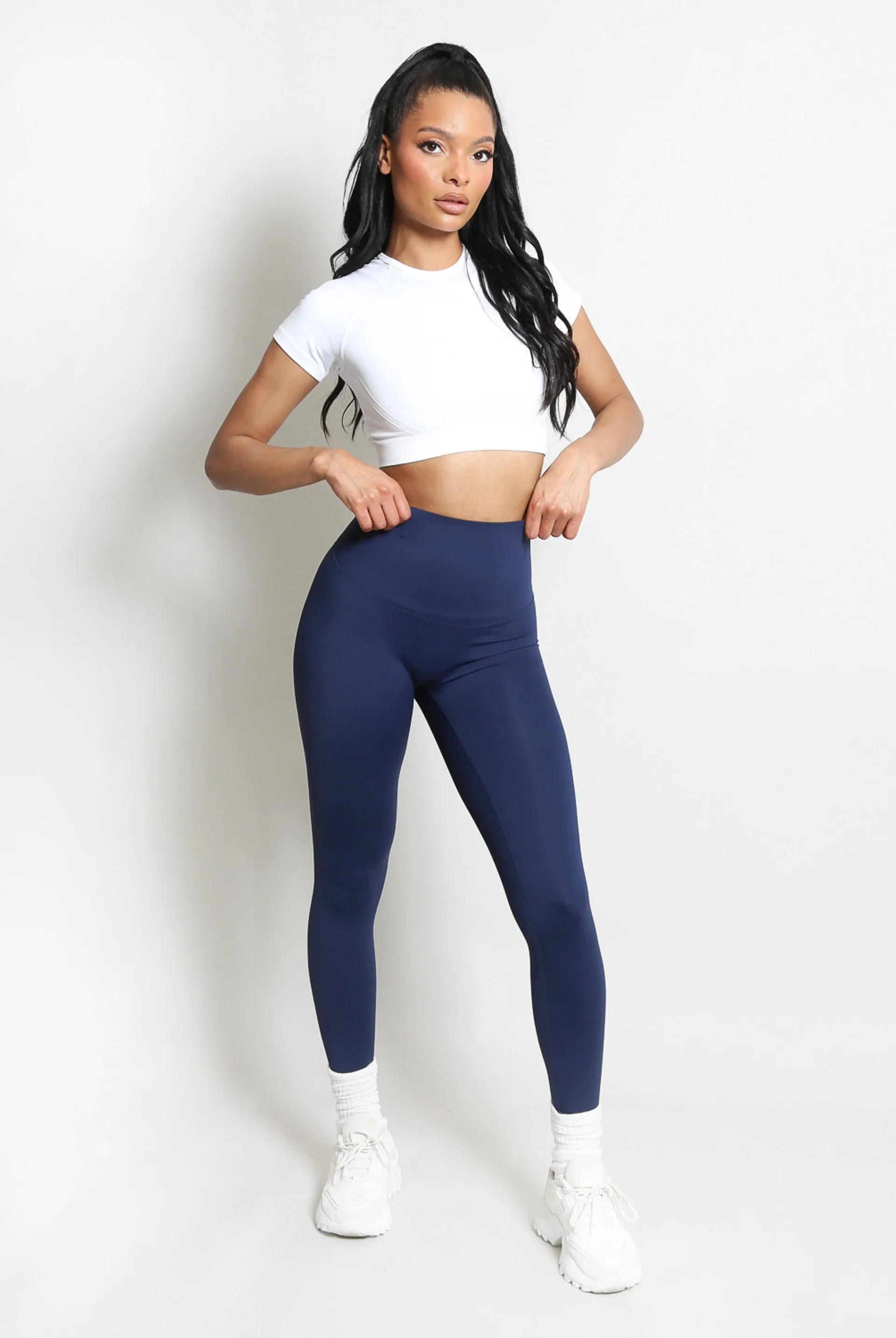 Navy Blue High Waisted Sports Energy Leggings - Lexi sold by Storm Desire