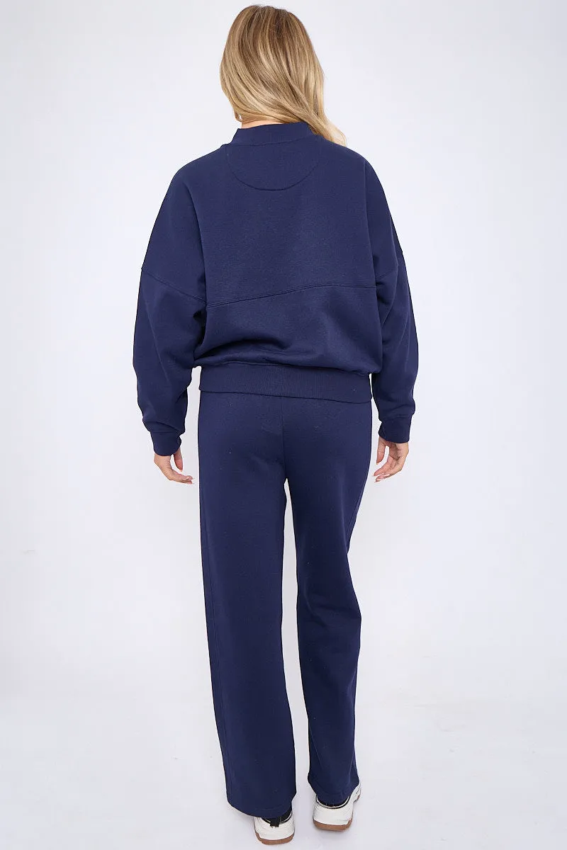 Navy Blue Bomber Style Oversize Fleece Zipper & Jogger Set - Sara sold by Storm Desire product image thumbnail 3