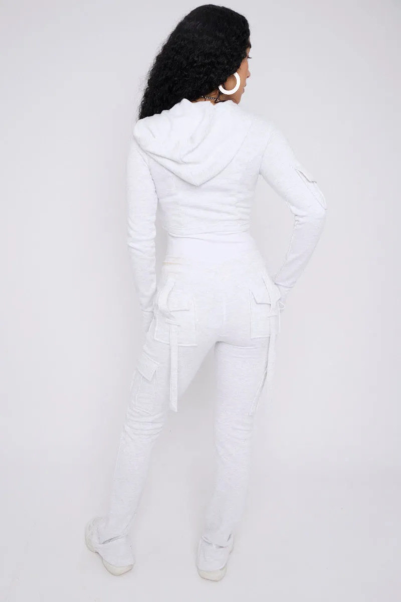 Bleach Grey Utility Pocket Crop Zip Top & Flare Jogger Set - Isabel sold by Storm Desire product image thumbnail 2