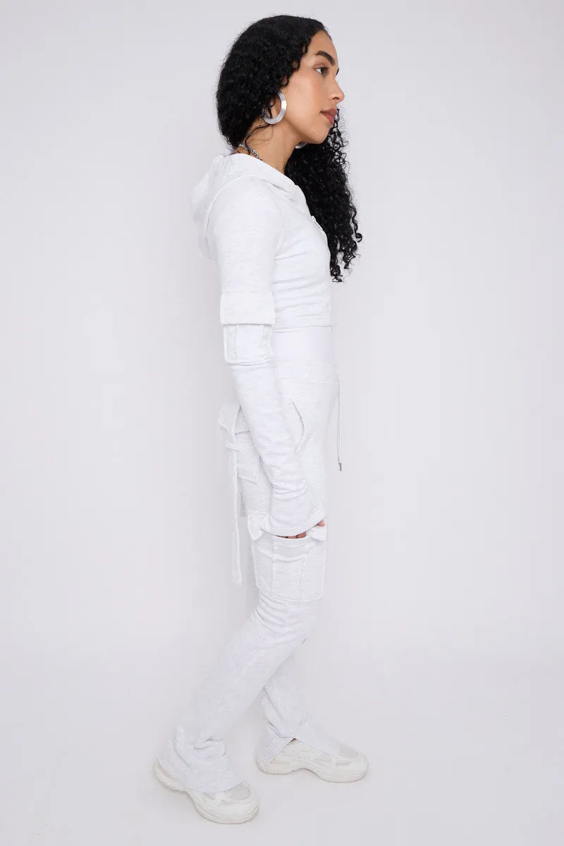 Bleach Grey Utility Pocket Crop Zip Top & Flare Jogger Set - Isabel sold by Storm Desire product image thumbnail 4