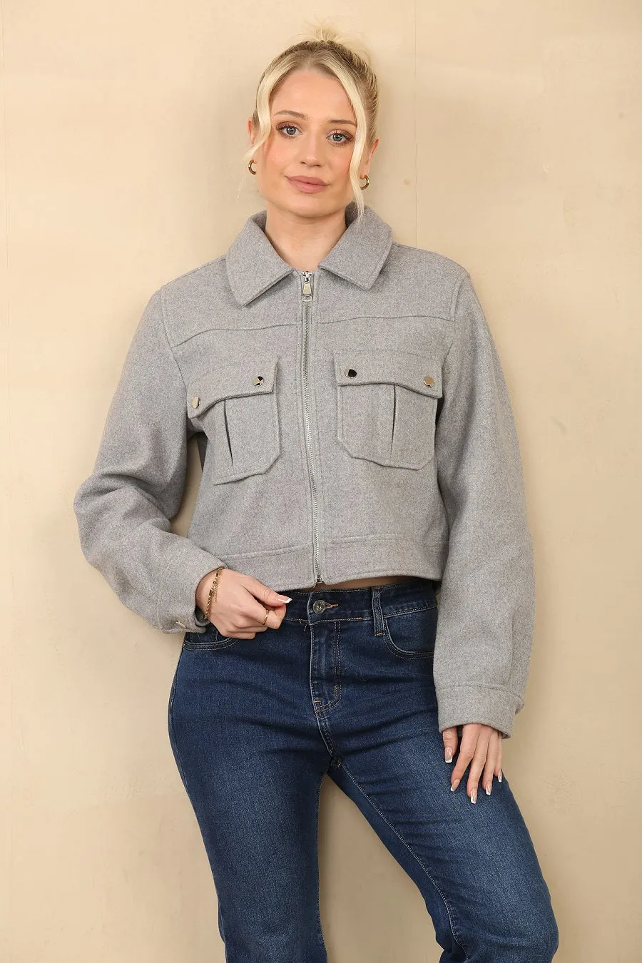 Collared Pocket Bomber Jacket - Aisha sold by Storm Desire product image thumbnail 3