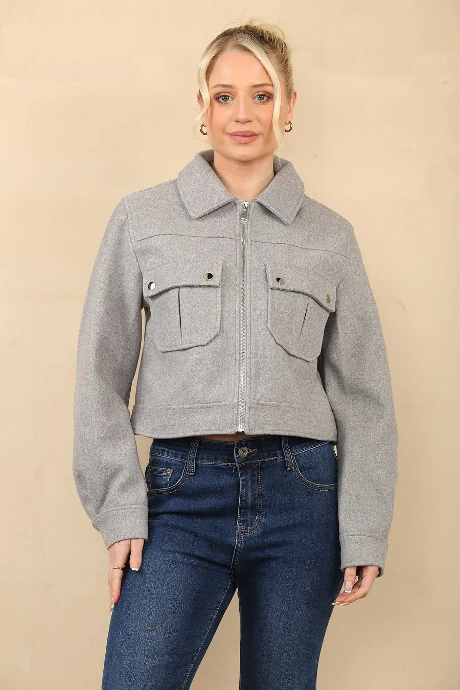 Collared Pocket Bomber Jacket - Aisha sold by Storm Desire
