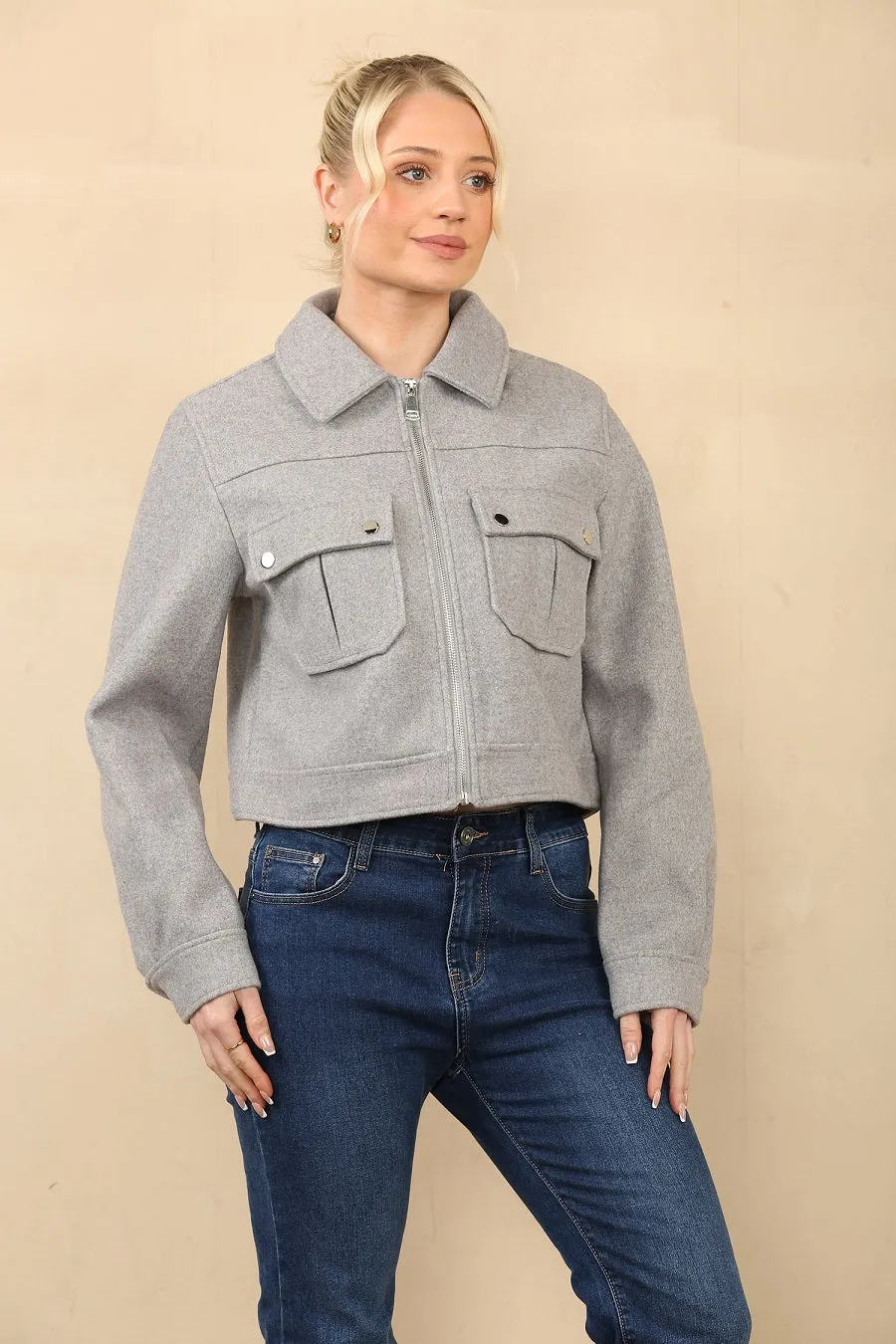 Collared Pocket Bomber Jacket - Aisha sold by Storm Desire product image thumbnail 2