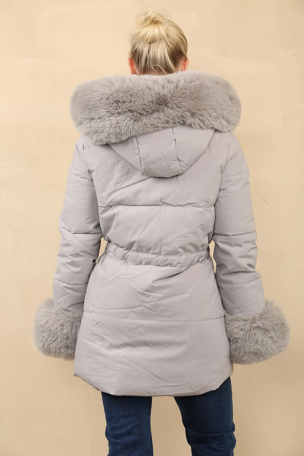 Faux Fur Hood Tie Up Puffer Jacket - Francesca sold by Storm Desire product image thumbnail 3