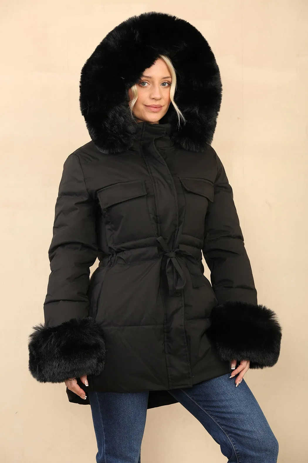 Faux Fur Hood Tie Up Puffer Jacket - Francesca sold by Storm Desire product image thumbnail 5