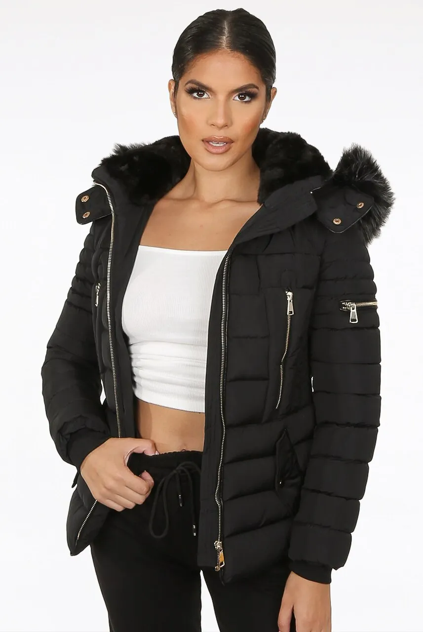 Black Faux Fur Hood Puffer Jacket - Acadia sold by Storm Desire product image thumbnail 2