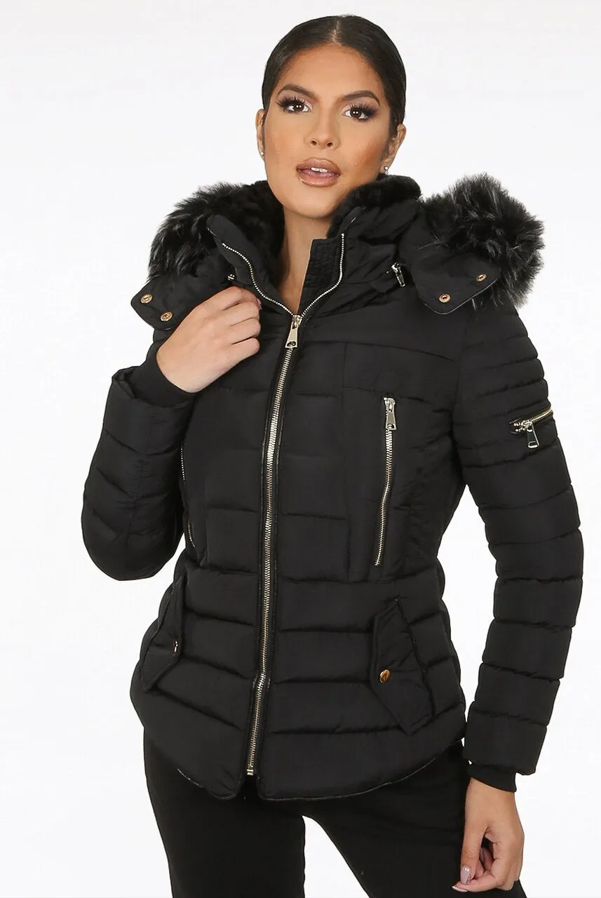 Black Faux Fur Hood Puffer Jacket - Acadia sold by Storm Desire