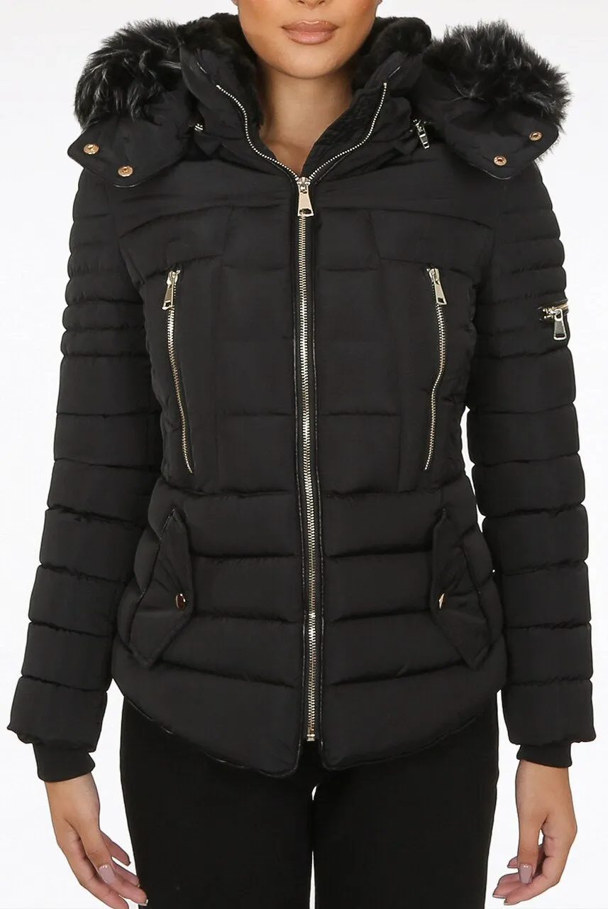Black Faux Fur Hood Puffer Jacket - Acadia sold by Storm Desire product image thumbnail 4
