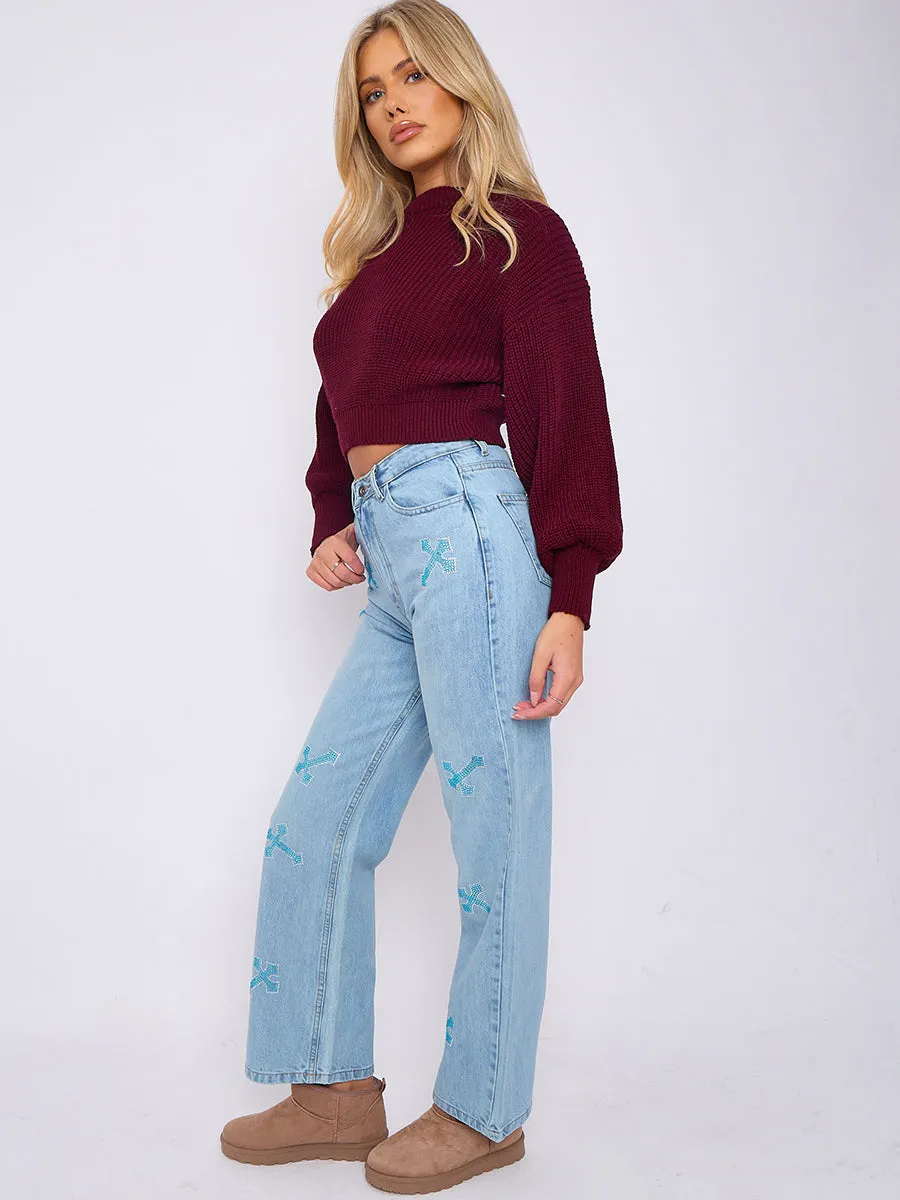 Crucifix Embellished Straight Leg Denim Jeans - Laura sold by Storm Desire product image thumbnail 3