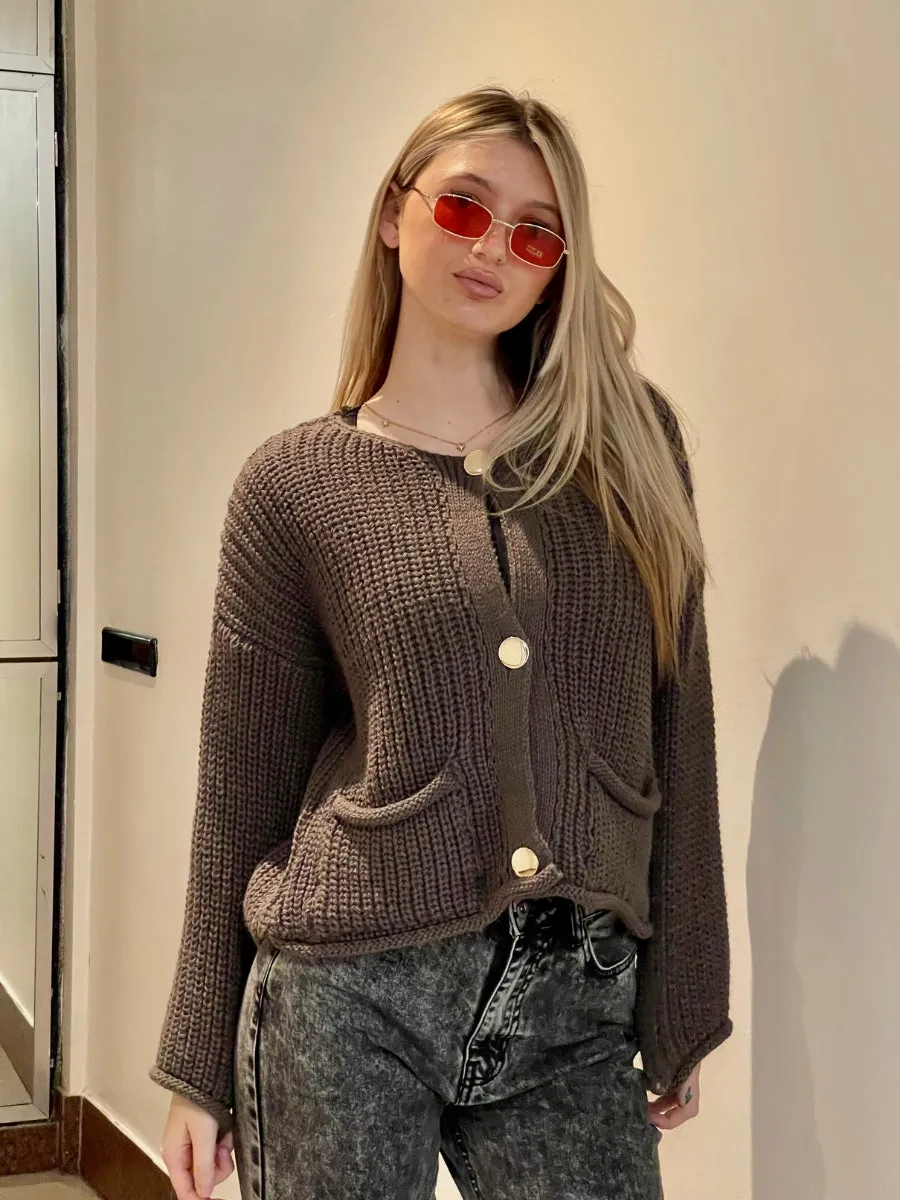 Chunky Knitted Gold Button Cardigan - Laisha sold by Storm Desire product image thumbnail 2