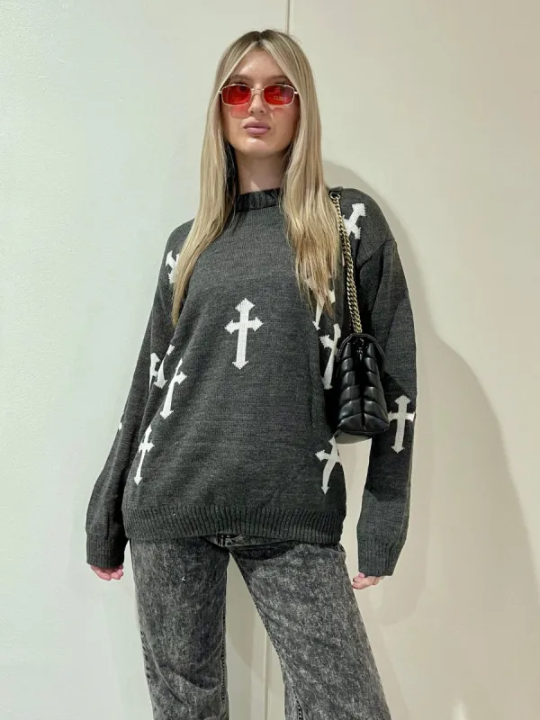 Crucifix Oversized Knitted Jumper - Cynthia sold by Storm Desire
