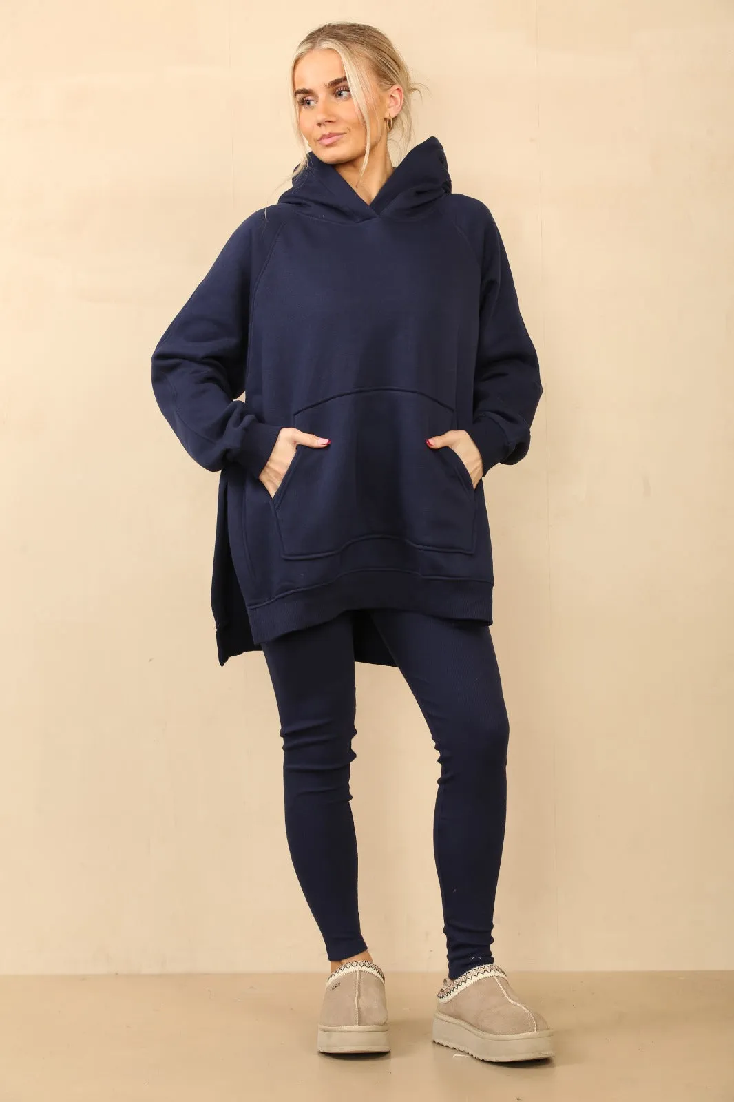 Navy Oversized Split Sides Hoodie & Ribbed Leggings Co-ord - Shelly sold by Storm Desire product image thumbnail 2