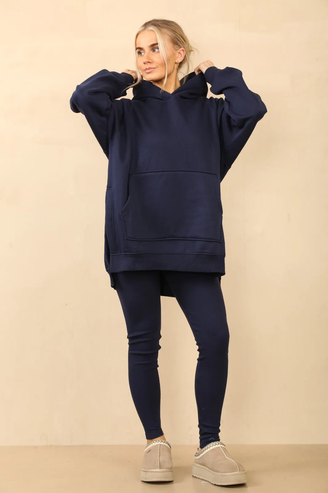 Navy Oversized Split Sides Hoodie & Ribbed Leggings Co-ord - Shelly sold by Storm Desire