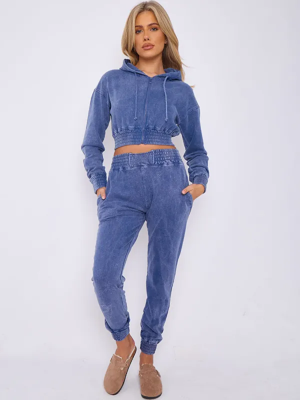 Acid Wash Cropped Hoodie & Jogger Tracksuit - Valentina sold by Storm Desire