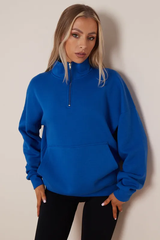 Royal Blue Half Zip Sweatshirt - Jazmine sold by Storm Desire