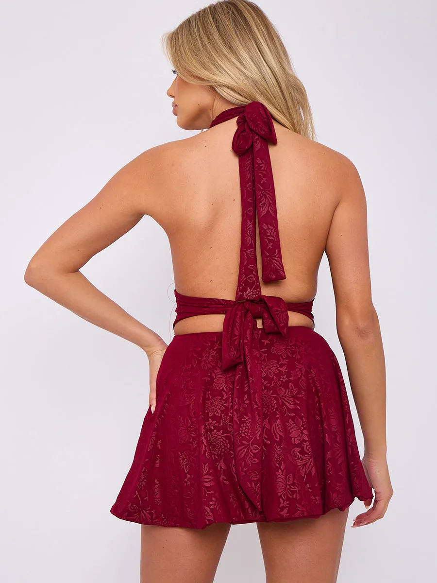 Wine Halter neck Floral Mini Dress - Lillian sold by Storm Desire product image thumbnail 3