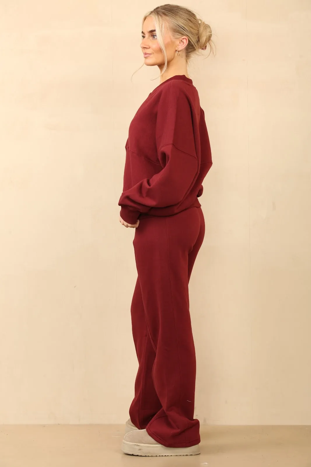 Wine Bomber Style Oversize Fleece Zipper & Jogger Set - Sara sold by Storm Desire product image thumbnail 3