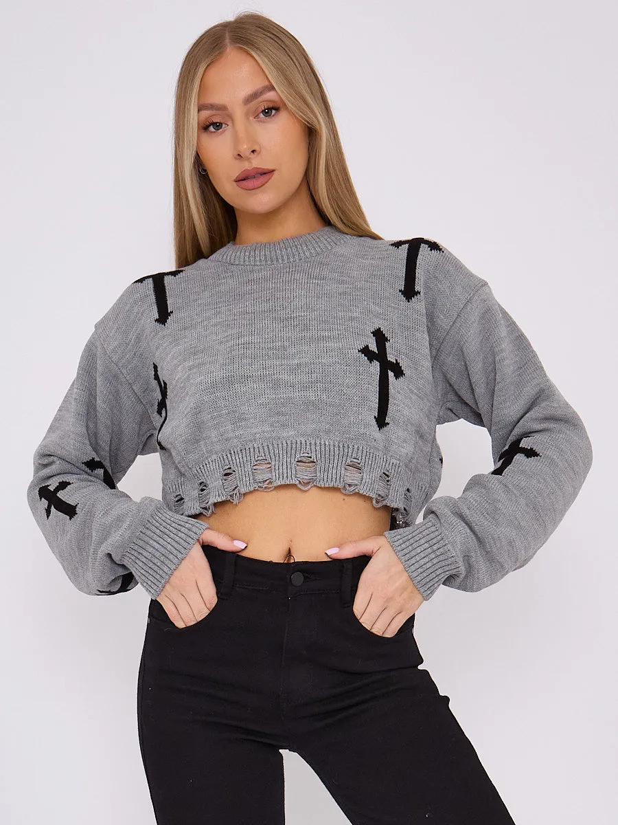 Knitted Crucifix Crop Jumper - Anaya sold by Storm Desire product image thumbnail 5