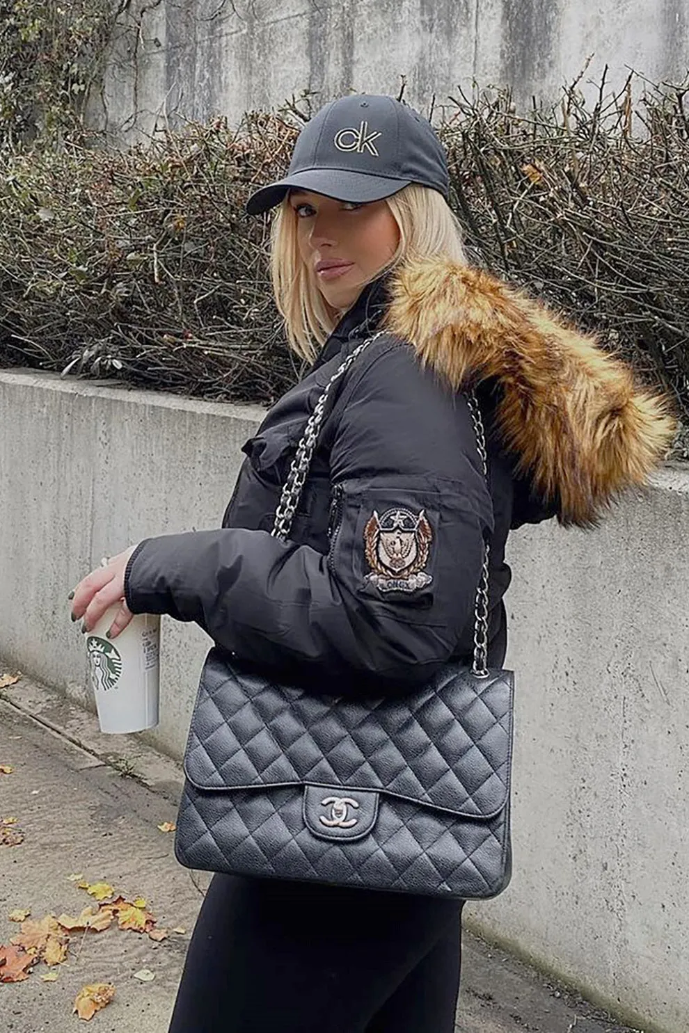 Black Aviator Pilot Faux Fur Hood Bomber Jacket - Emilia sold by Storm Desire