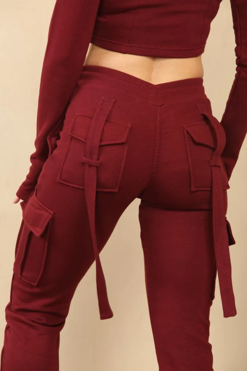 Wine Utility Pocket Crop Zip Top & Flare Jogger Set - Isabel sold by Storm Desire product image thumbnail 2