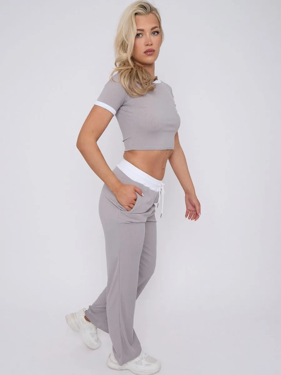 Ribbed Crop Top & Wide Leg Trouser Co-ord - Magnolia sold by Storm Desire product image thumbnail 2