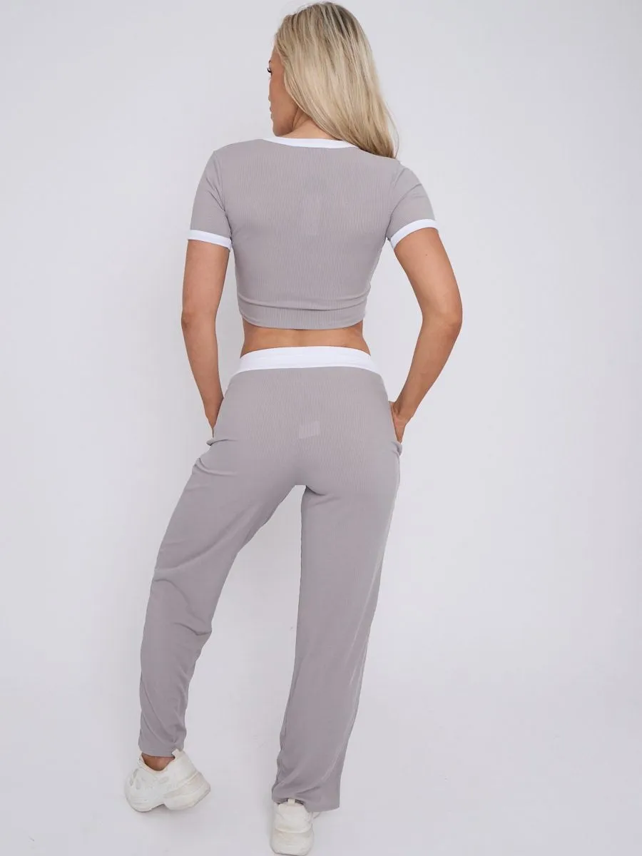 Ribbed Crop Top & Wide Leg Trouser Co-ord - Magnolia sold by Storm Desire product image thumbnail 3