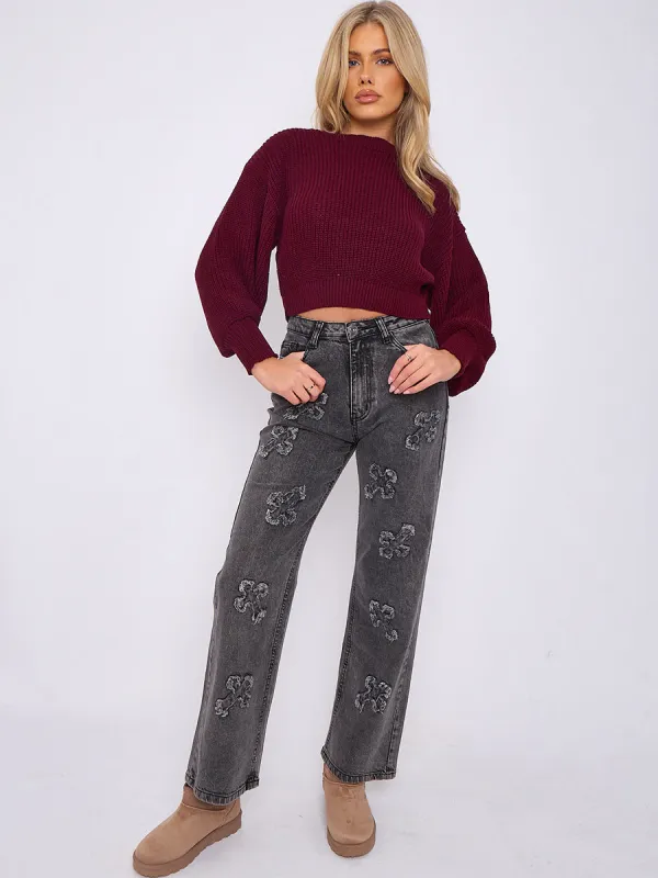 Crucifix Cross Straight Leg Denim Jeans - Molly sold by Storm Desire