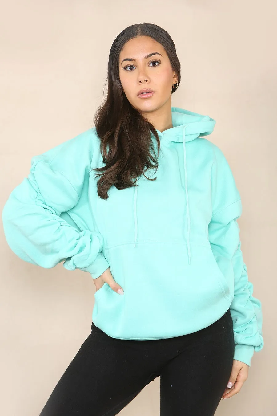 Ruched Sleeve Hooded Sweatshirt - Kora sold by Storm Desire product image thumbnail 4