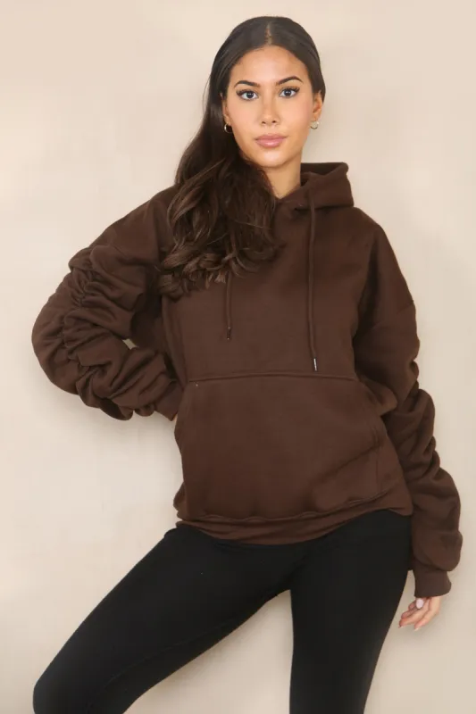 Ruched Sleeve Hooded Sweatshirt - Kora sold by Storm Desire