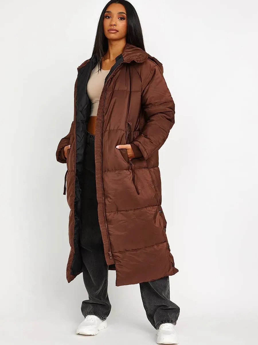 Longline Quilted Hooded Coat Button Detail - Aliza sold by Storm Desire product image thumbnail 4