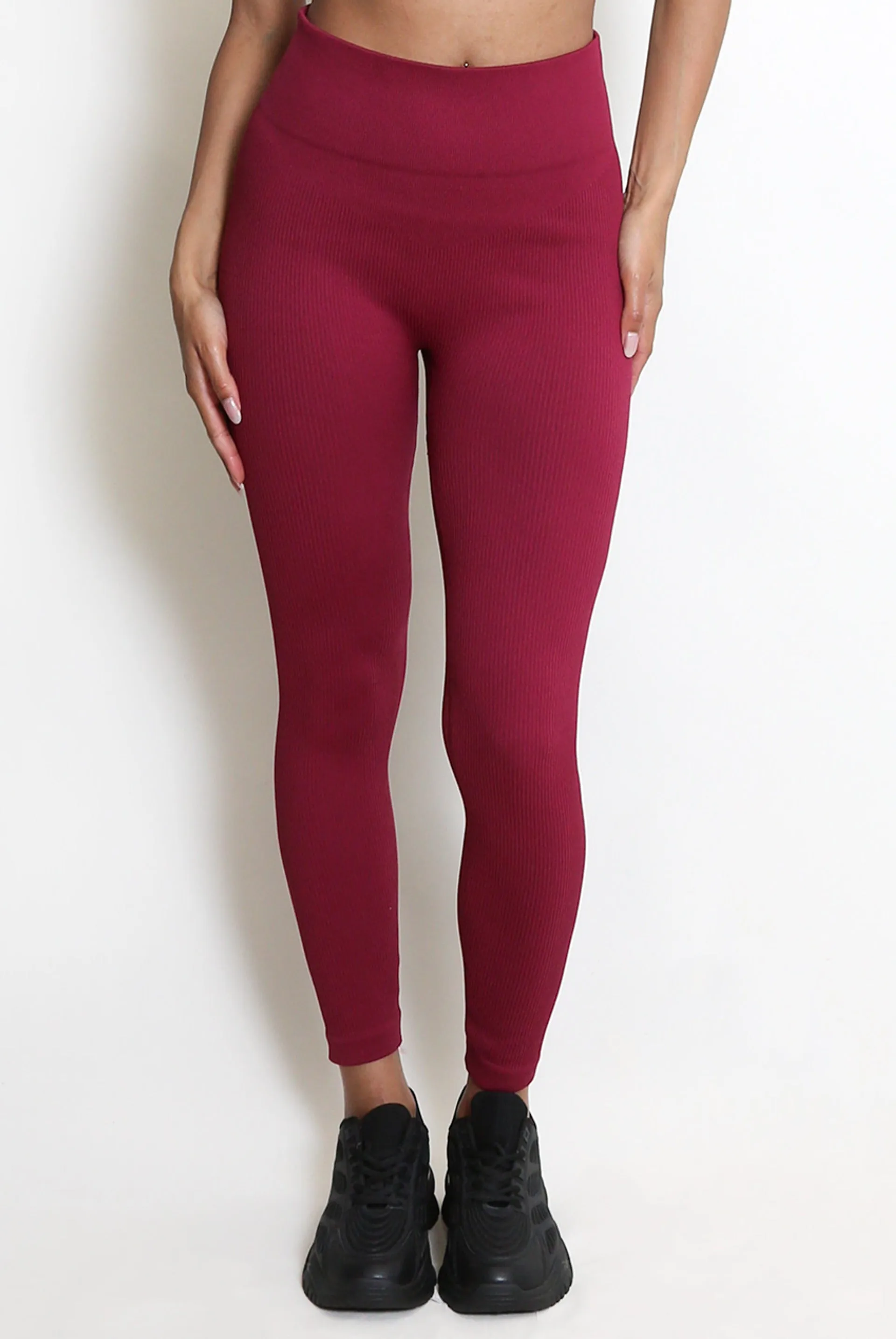 Wine High Waist Ribbed Leggings - Della sold by Storm Desire product image thumbnail 3