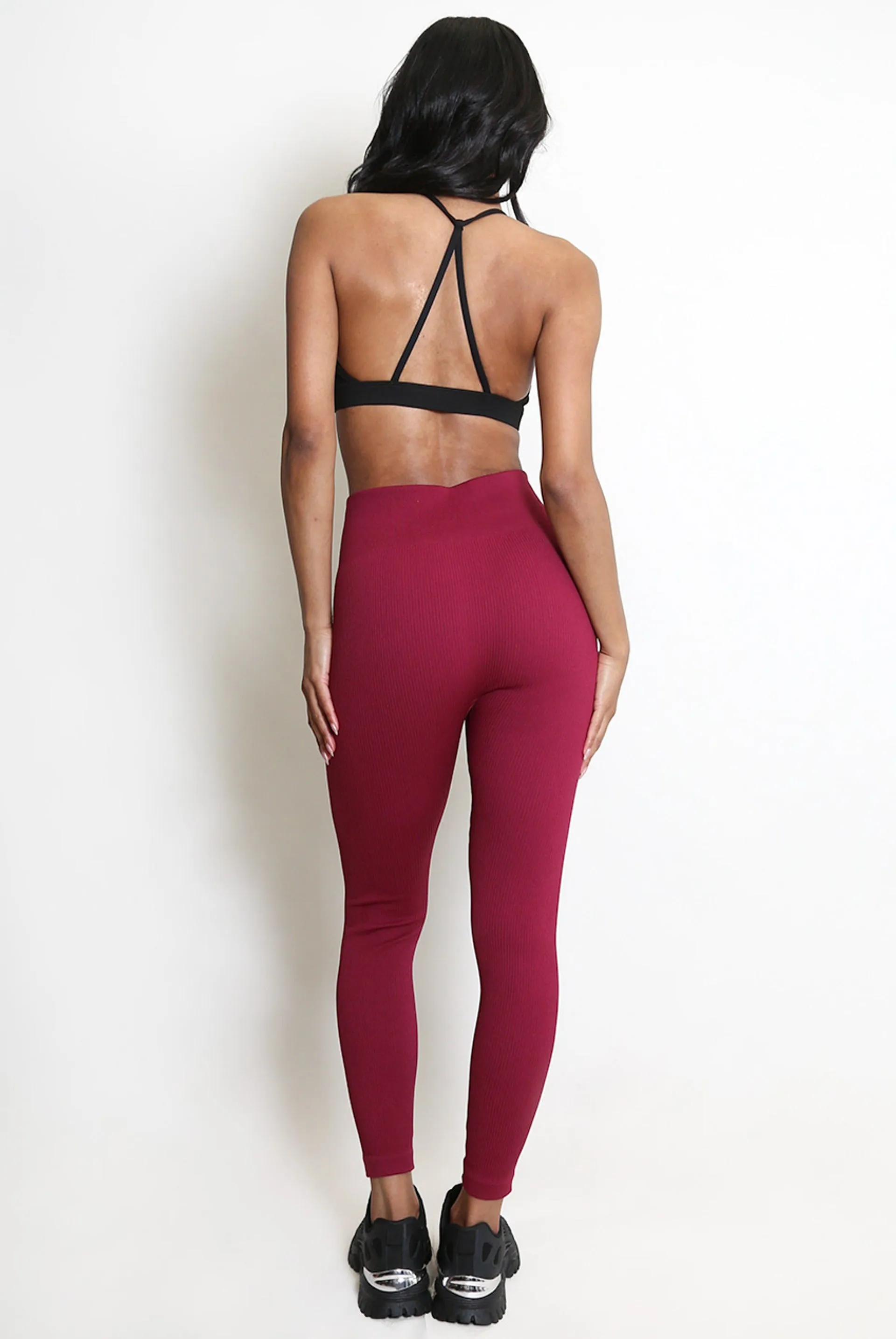 Wine High Waist Ribbed Leggings - Della sold by Storm Desire product image thumbnail 2