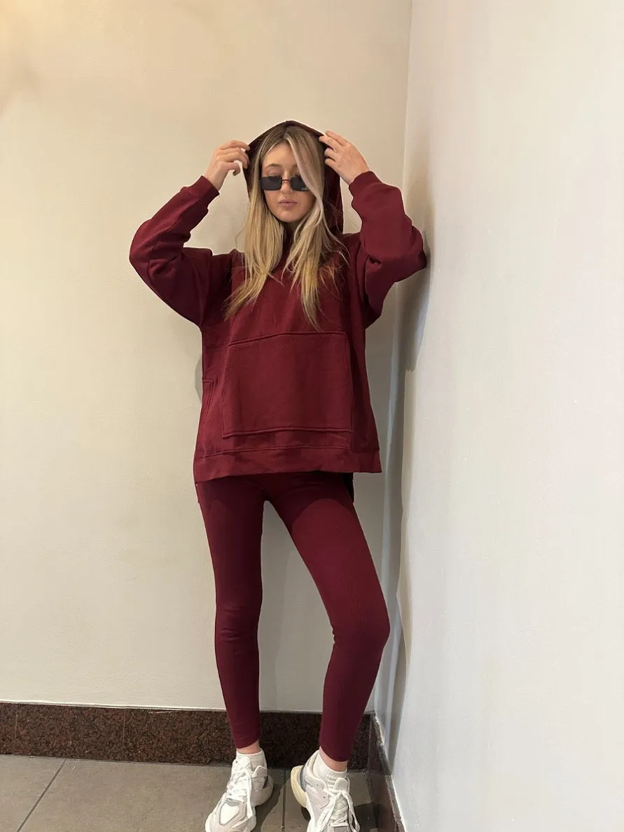 Wine Oversized Split Sides Hoodie & Ribbed Leggings Co-ord - Shelly sold by Storm Desire