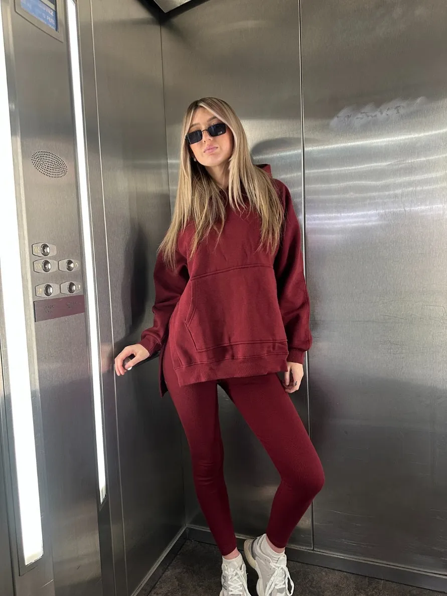 Wine Oversized Split Sides Hoodie & Ribbed Leggings Co-ord - Shelly sold by Storm Desire product image thumbnail 2