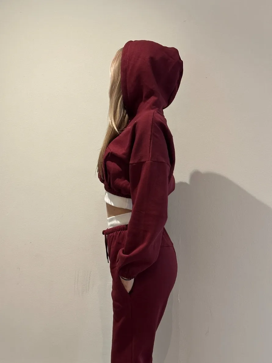 Wine White Band Crop Hooded Loungewear Set - Nelly sold by Storm Desire product image thumbnail 4