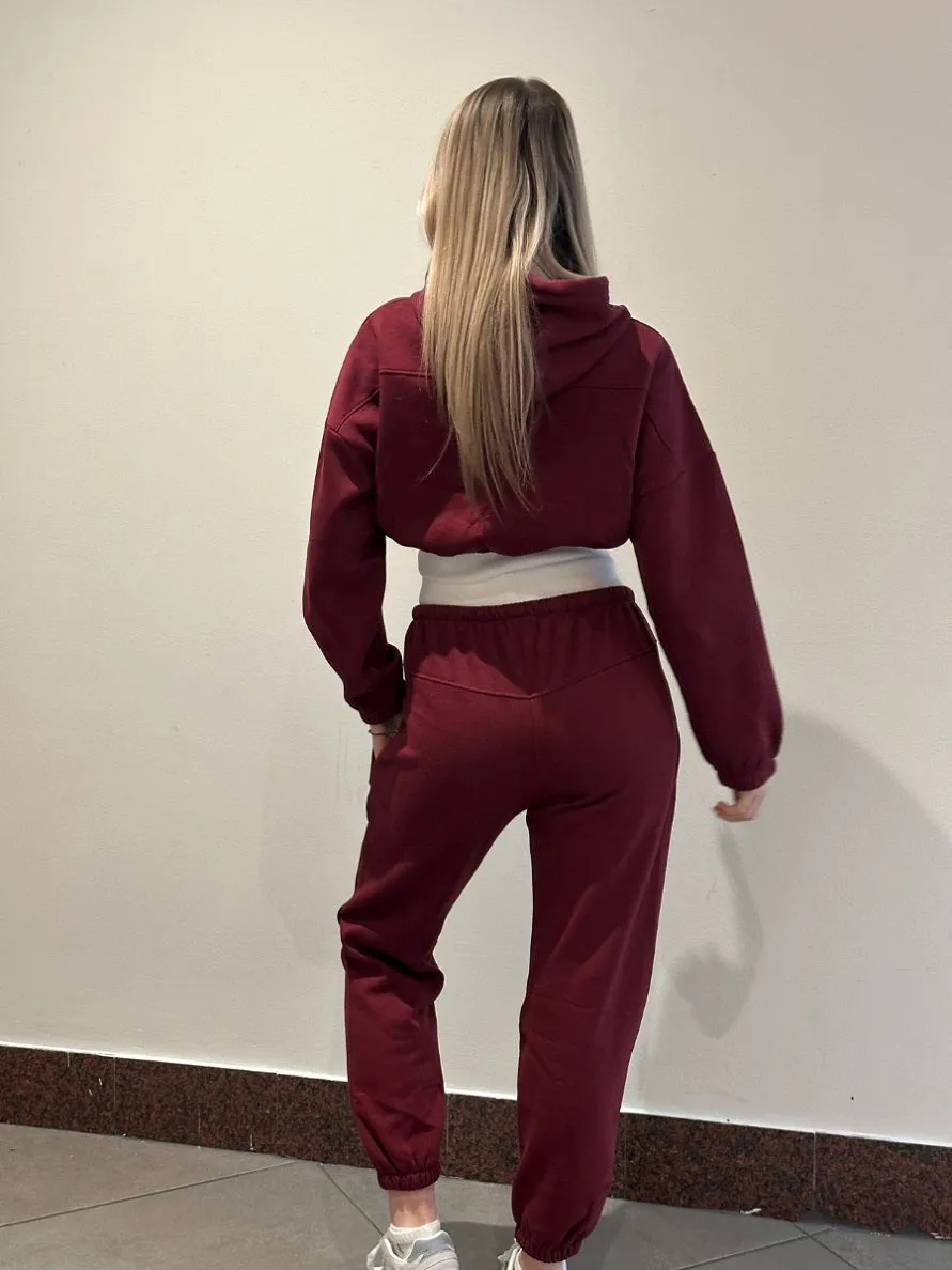 Wine White Band Crop Hooded Loungewear Set - Nelly sold by Storm Desire product image thumbnail 3