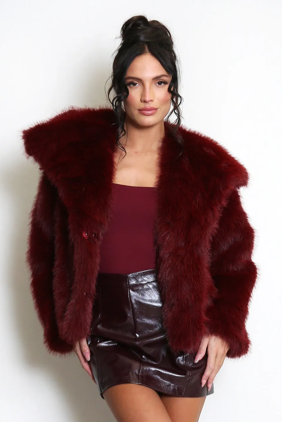 Wine Lapel Faux Fur Jacket - Veronica sold by Storm Desire product image thumbnail 2