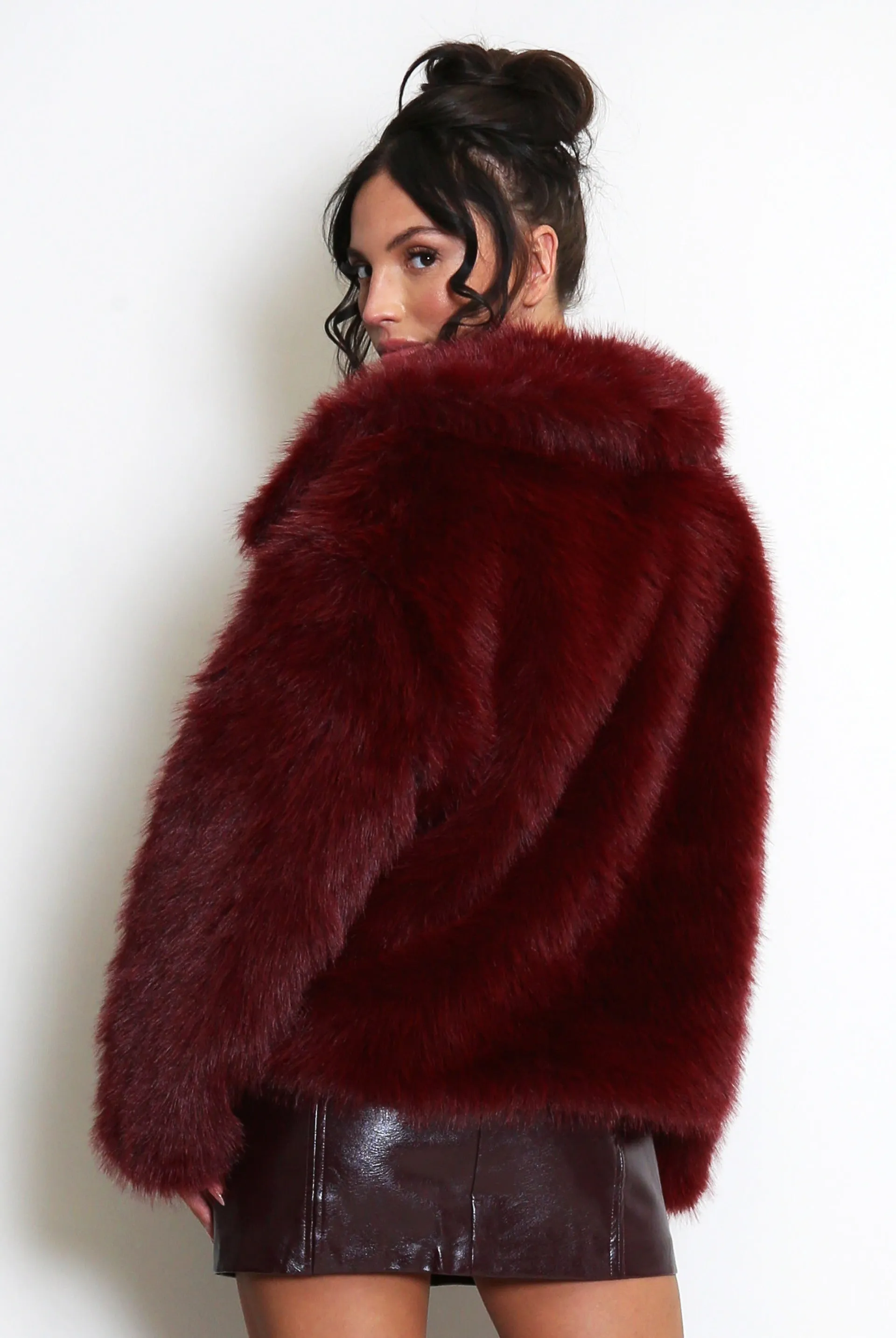 Wine Lapel Faux Fur Jacket - Veronica sold by Storm Desire product image thumbnail 3