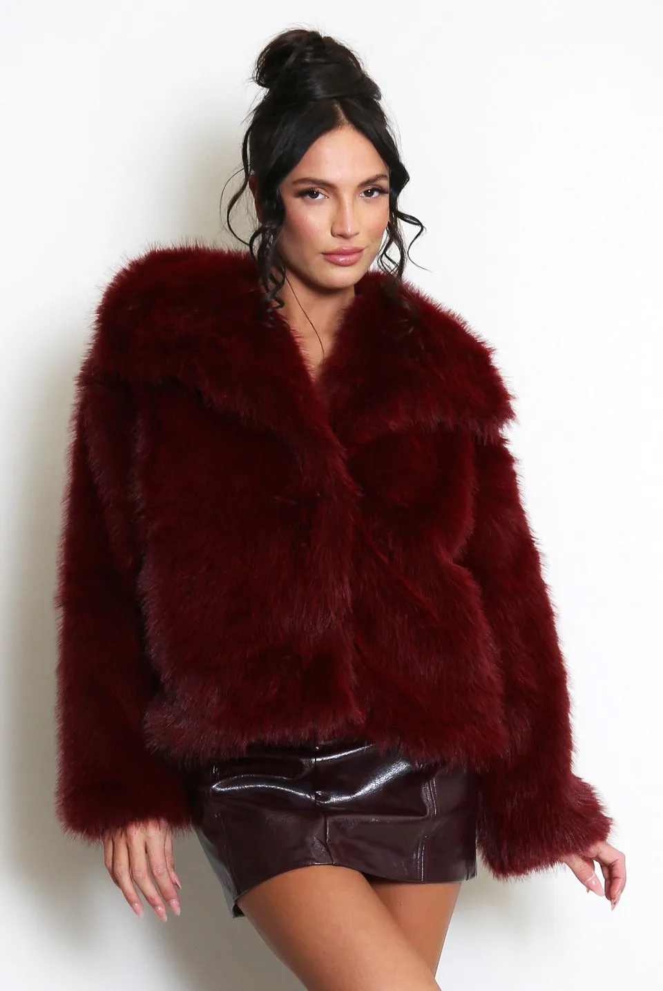 Wine Lapel Faux Fur Jacket - Veronica sold by Storm Desire product image thumbnail 4
