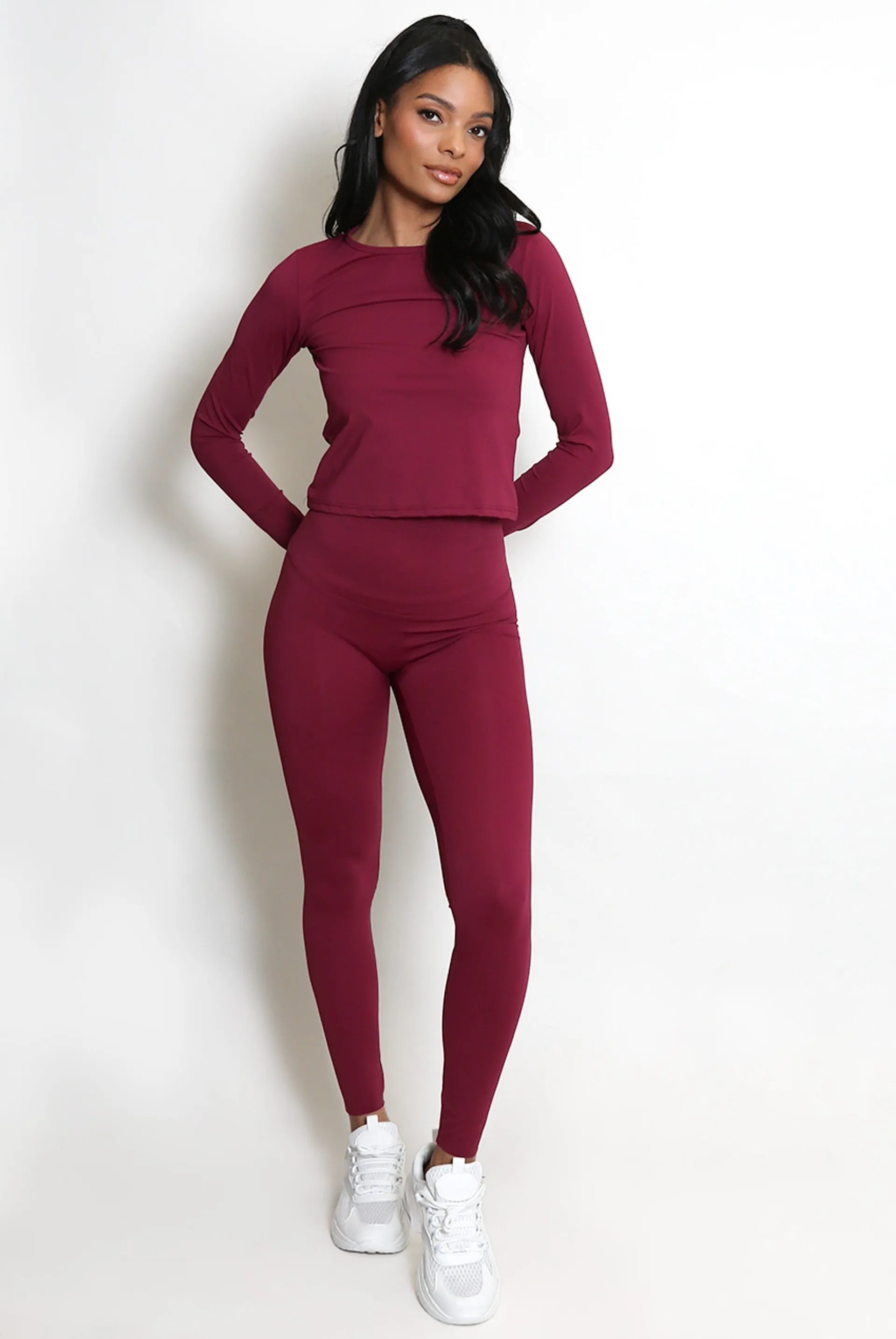 Wine Full Sleeve Athleisure T-shirt And Leggings Set - Lauren sold by Storm Desire product image thumbnail 4