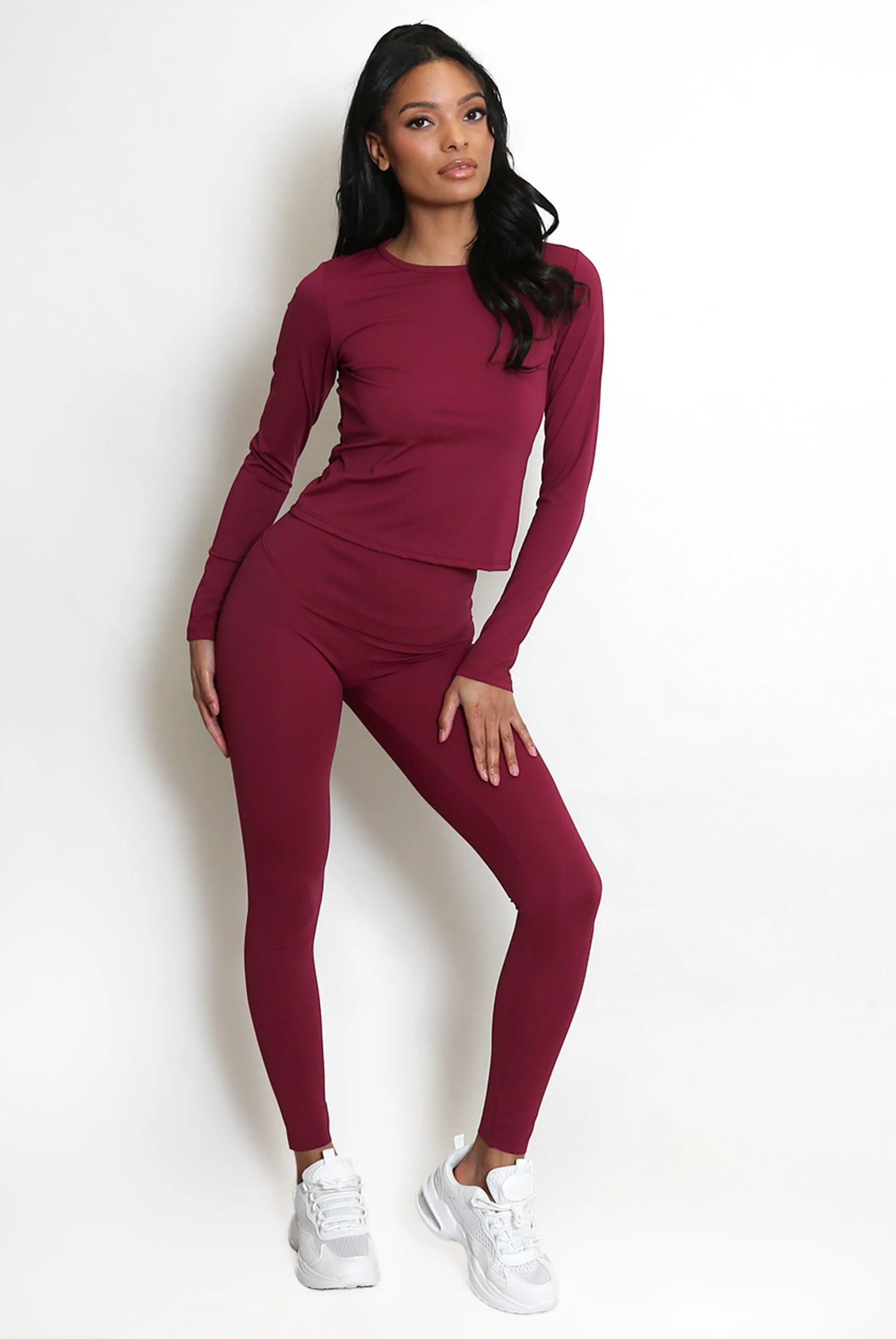 Wine Full Sleeve Athleisure T-shirt And Leggings Set - Lauren sold by Storm Desire product image thumbnail 3