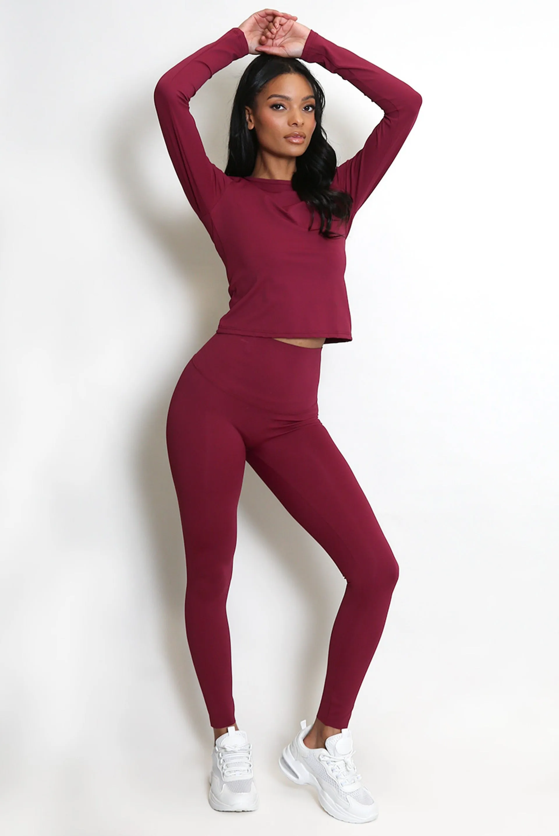 Wine Full Sleeve Athleisure T-shirt And Leggings Set - Lauren sold by Storm Desire