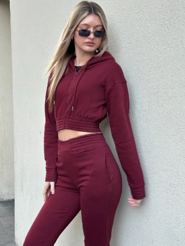 Wine Crop Zip Hooded Loungewear - Valentina sold by Storm Desire