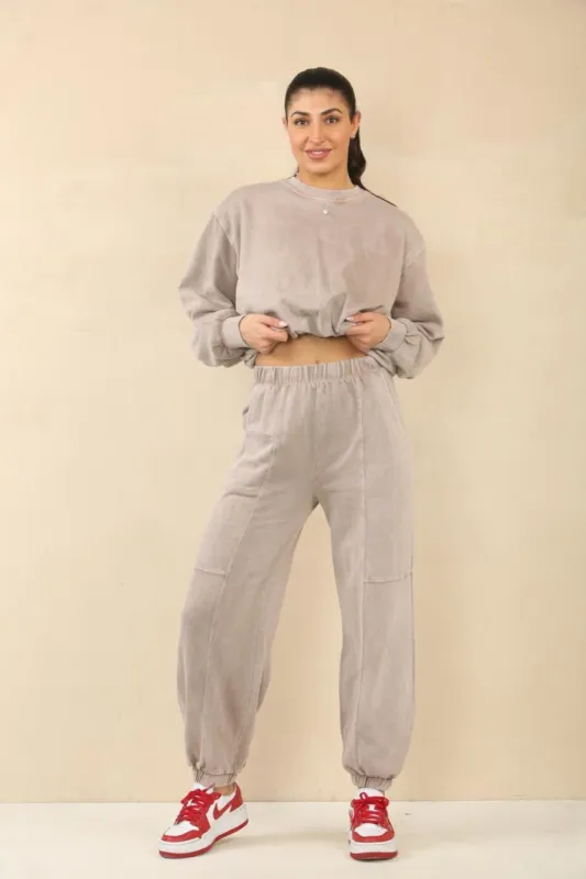 Acid Wash Bubble Hem Sweatshirt & Jogger Tracksuit - Amanda sold by Storm Desire